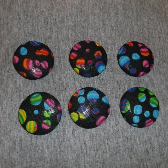 New 6 Black Multi Colors Polka Dot Fabric Covered Buttons 1 1/8 inch Gift - Picture 2 of 5